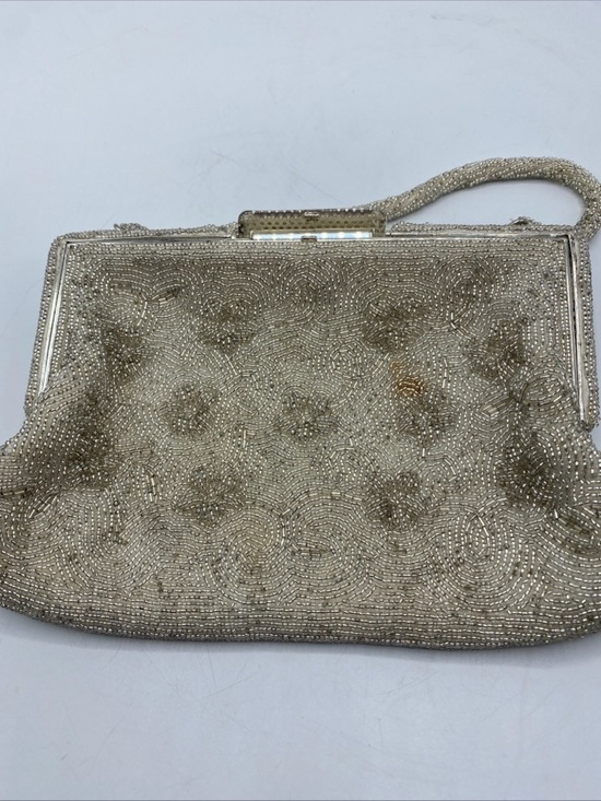 Handbags - Vintage Silver Toned Micro Beaded Clutch Purse Evening Bag Italian Beads Japan